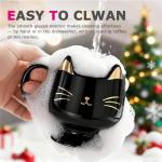 Christmas Mugs High-Footed Ceramic Cat Mug – 13.5oz Unique Coffee Cup with kitty Expression Design, Fun Gift for Women, Girls, Kids, Cat Lovers (black)