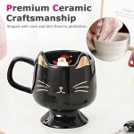 Christmas Mugs High-Footed Ceramic Cat Mug – 13.5oz Unique Coffee Cup with kitty Expression Design, Fun Gift for Women, Girls, Kids, Cat Lovers (black)