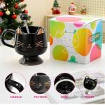 Christmas Mugs High-Footed Ceramic Cat Mug – 13.5oz Unique Coffee Cup with kitty Expression Design, Fun Gift for Women, Girls, Kids, Cat Lovers (black)