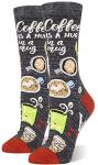 PanPacSight Women's Funny Novelty Socks, Cute Funky Drinking Coffee Mug Crew Socks for Girls