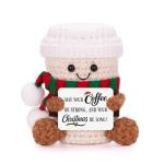 AGIFTMIND Positive Coffee Funny Handmade Crochet Cup with Uplifting Card, Unique Gifts for Coffee Lovers Women Friends Birthday Graduation (XmasEspresso)