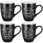 Jinei 4 Pcs Christian Coffee Mugs Set Black Stoneware Bible Coffee Mugs for Men Women Religious Inspirational Motivational Encouragement Gifts, 12 oz