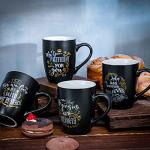 Jinei 4 Pcs Christian Coffee Mugs Set Black Stoneware Bible Coffee Mugs for Men Women Religious Inspirational Motivational Encouragement Gifts, 12 oz