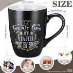 Jinei 4 Pcs Christian Coffee Mugs Set Black Stoneware Bible Coffee Mugs for Men Women Religious Inspirational Motivational Encouragement Gifts, 12 oz