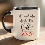 MQPPKJ Christian Gifts for Women Ceramic Coffee Mug, Religious Gifts, Inspirational Scripture Coffee&Tea Mug, Bible Verse: Jesus & Coffee, Microwave and Dishwasher-safe (White-RED Jesus)