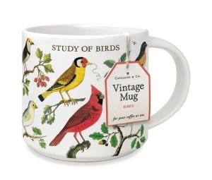 CAVANILLI & CO. Vintage Bird Design Mug, 14oz, Dishwasher and Microwave Safe, Decorative Gift Box Included