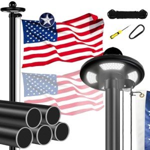 25 FT Heavy Duty Flag Pole Kit with Solar Light