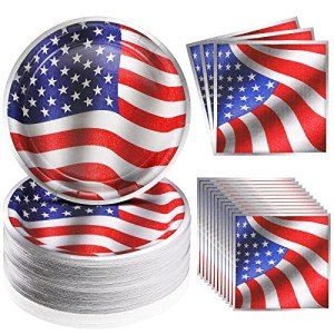 100 Pcs American Flag Party Plates & Napkins