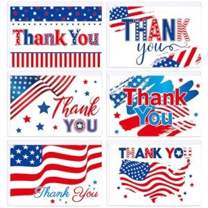 Patriotic Thank You Cards with Envelopes – 24 Pack