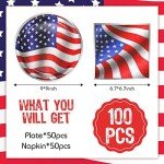 100 Pcs American Flag Party Plates & Napkins