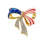 Rhinestone USA Flag Bow Pin for Women