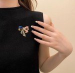 Rhinestone USA Flag Bow Pin for Women