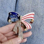 Rhinestone USA Flag Bow Pin for Women