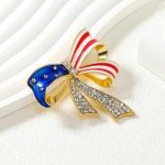 Rhinestone USA Flag Bow Pin for Women