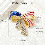 Rhinestone USA Flag Bow Pin for Women