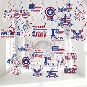 30 Pcs Red, White, and Blue Hanging Decorations