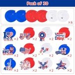 30 Pcs Red, White, and Blue Hanging Decorations