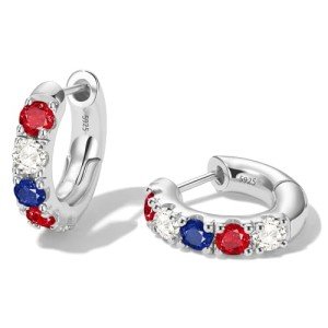 Patriotic American Flag Silver Hoop Earrings