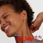 Patriotic American Flag Silver Hoop Earrings