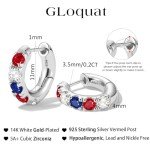 Patriotic American Flag Silver Hoop Earrings