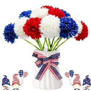 12 pcs Red, White, and Blue Faux Flower Bouquet