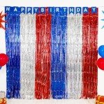Patriotic Foil Fringe Backdrop Curtains - 2 Packs