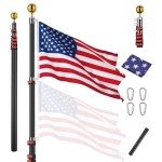 20Ft Telescoping Flag Pole with US Flags & Ball Top
