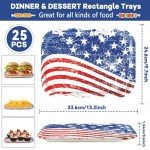 American Flag Disposable Party Plates - 13" Trays