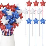 60 Pcs Red, White, Blue Star Picks