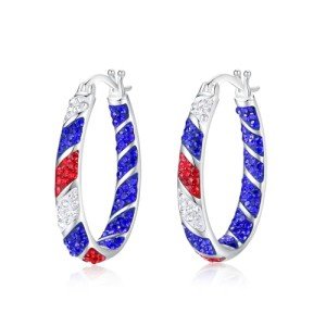 Red, White & Blue Crystal Hoop Earrings for Women