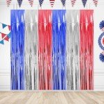 2 Pack Red White Blue Tinsel Curtains for Parties
