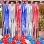 2 Pack Red White Blue Tinsel Curtains for Parties