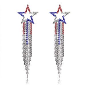 Patriotic Red, White & Blue Tassel Earrings