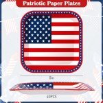 40Pcs American Flag Disposable Paper Plates