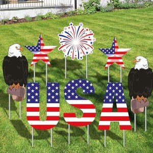 Patriotic 4th of July Yard Signs - Set of 8