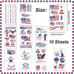 10 Sheets of Patriotic 4th of July Face Tattoos