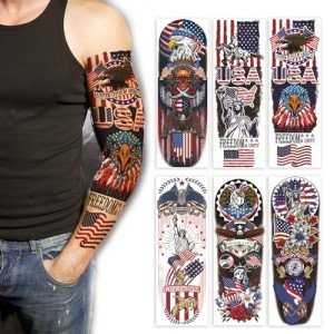 6-Pack Patriotic Full Arm Temporary Tattoo Sleeves