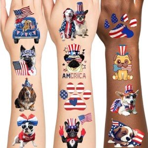 USA Flag Dog Temporary Tattoos – 72 Pack