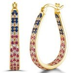 American Flag Silver Hoop Earrings with Zirconia