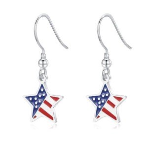 Patriotic American Flag Dangle Hook Earrings