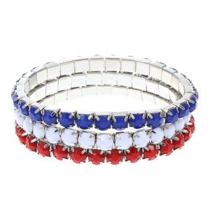 3pc Rhinestone American Flag Bracelets Set