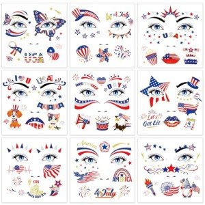 USA Glitter Face Tattoos for Patriotic Celebrations
