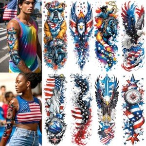 Independence Day USA Flag Temporary Tattoos Pack