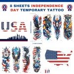 Independence Day USA Flag Temporary Tattoos Pack