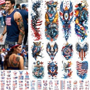 32 Sheets USA Flag Temporary Tattoos for Celebrations