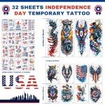 32 Sheets USA Flag Temporary Tattoos for Celebrations