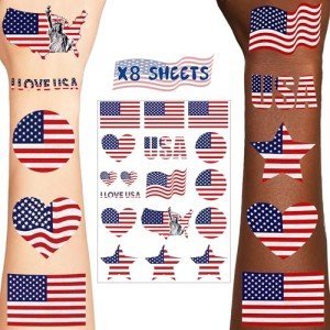 136 PCS American Flag Temporary Tattoos - Party Supplies