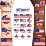 136 PCS American Flag Temporary Tattoos - Party Supplies