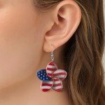 American Flag Flower Drop Earrings for Patriotic Celebration