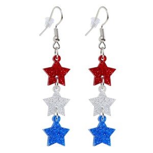 Red, White, Blue Star Drop Earrings for Independence Day